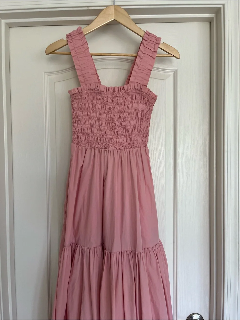 Abercrombie & Fitch Pink Smocked Strap Tiered Maxi Dress